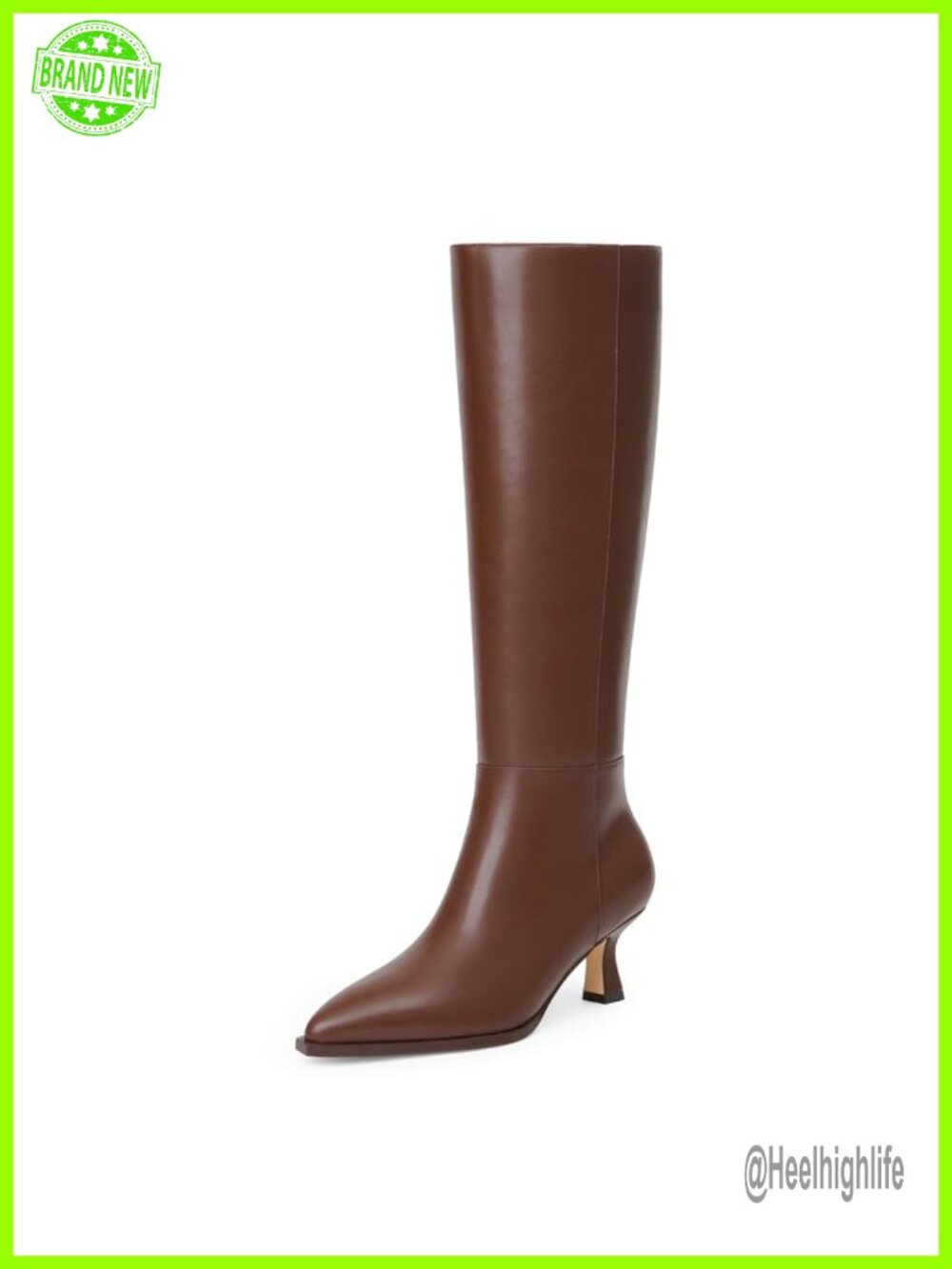 Knee High Boots Kitten Heel Pointed Toe Faux Leather Side Zip Women's